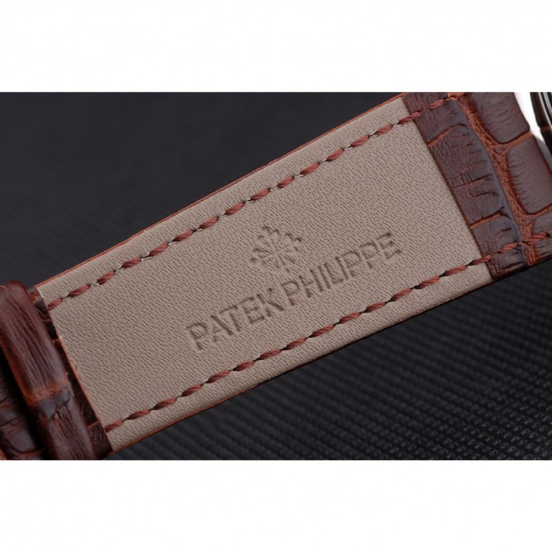 Cheap Replica Watches Patek Philippe Perpetual Calendar Tourbillon White Dial Stainless Steel Case Brown Leather Strap-6