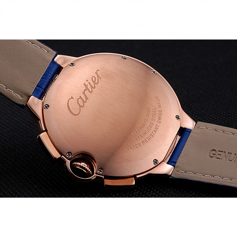 Cartier Ballon Bleu Blue Dial Gold Case Blue Leather Strap-8