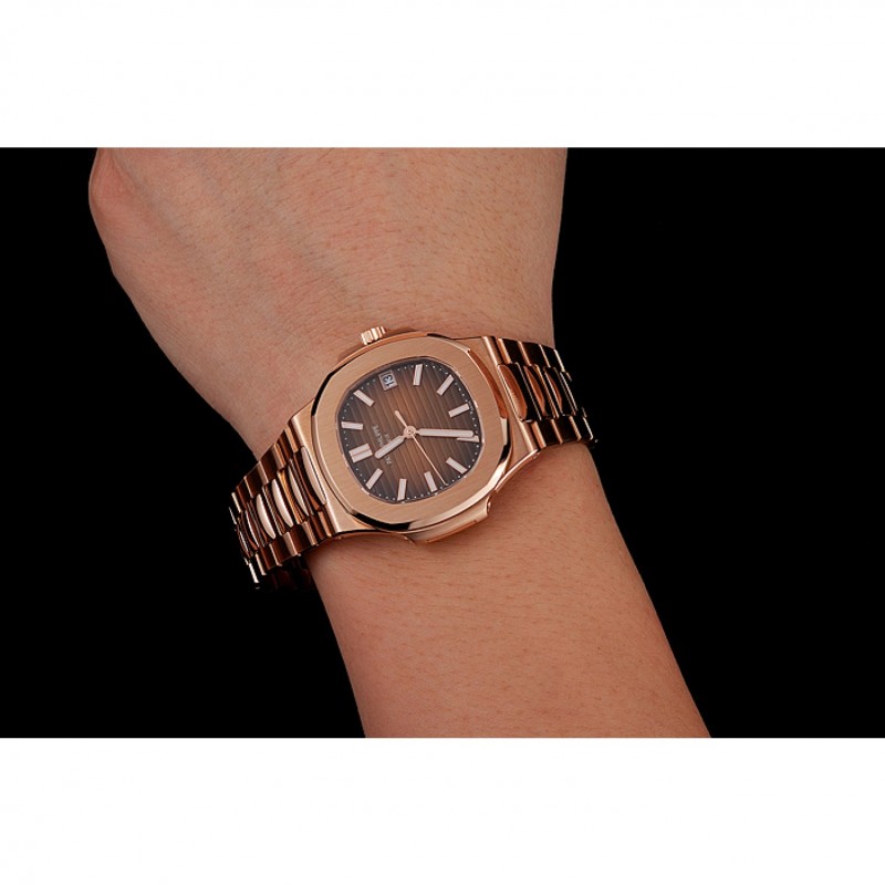 Swiss Patek Philippe Nautilus Dark Brown Dial Stainless Steel Bracelet 1453949-8