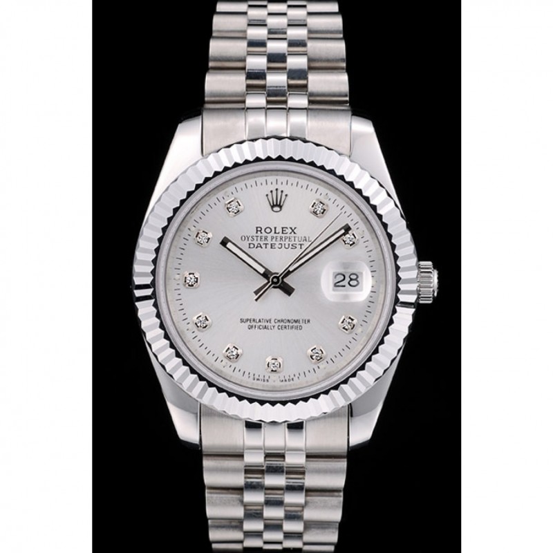High Quality Rolex DateJust Stainless Steel Ribbed Bezel Silver Dial 41977-1