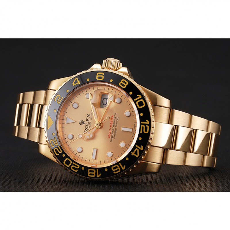 Swiss Rolex GMT Master II Gold Dial Black Bezel Gold Case And Bracelet 1453749-3