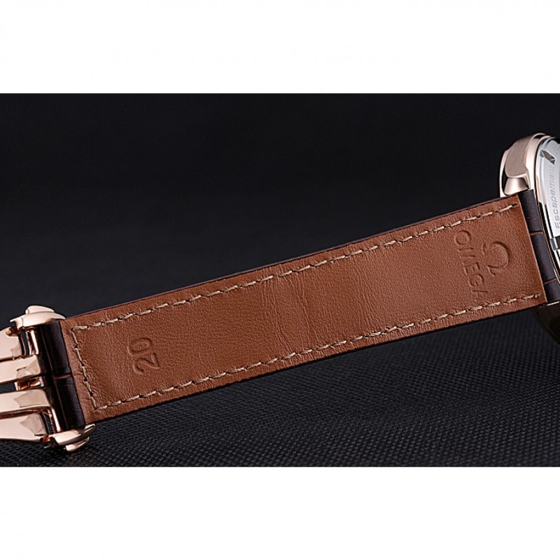 Cheap Omega Seamaster Planet Ocean GMT White Dial Rose Gold Case Brown Leather Band 622400-7