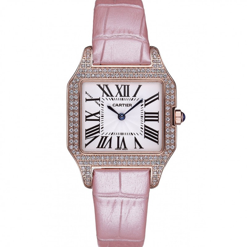 High Quality Cartier Santos 100 Diamond Rose Gold Bezel 621915-0