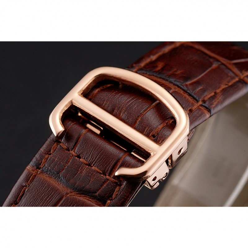 Swiss Cartier Rotonde Annual Calendar Black Dial Rose Gold Case Brown Leather Strap-6