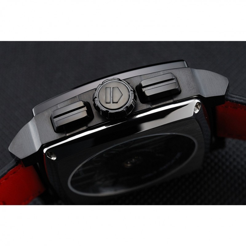 High Quality Tag Heuer Monaco Black-Red Perforated Leather Strap Black Dial 80309-8