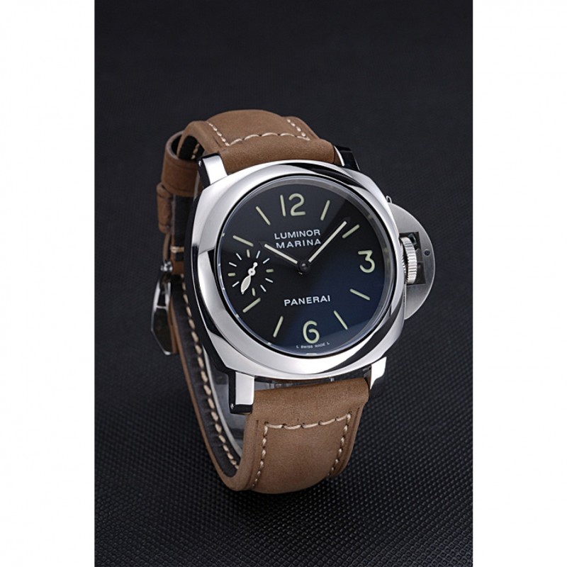 AAA Replica Watches Panerai Luminor Marina Stainless Steel Bezel Khaki Leather Bracelet 622311-1