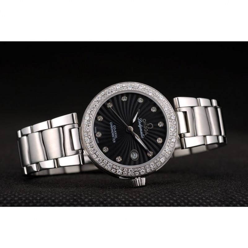 Omega DeVille Ladymatic iamond Plated Bezel Black Dial-3
