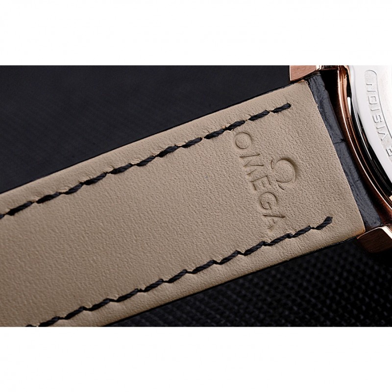 Omega DeVille Rose Gold Bezel with Black Dial and Black Leather Strap 621569-6