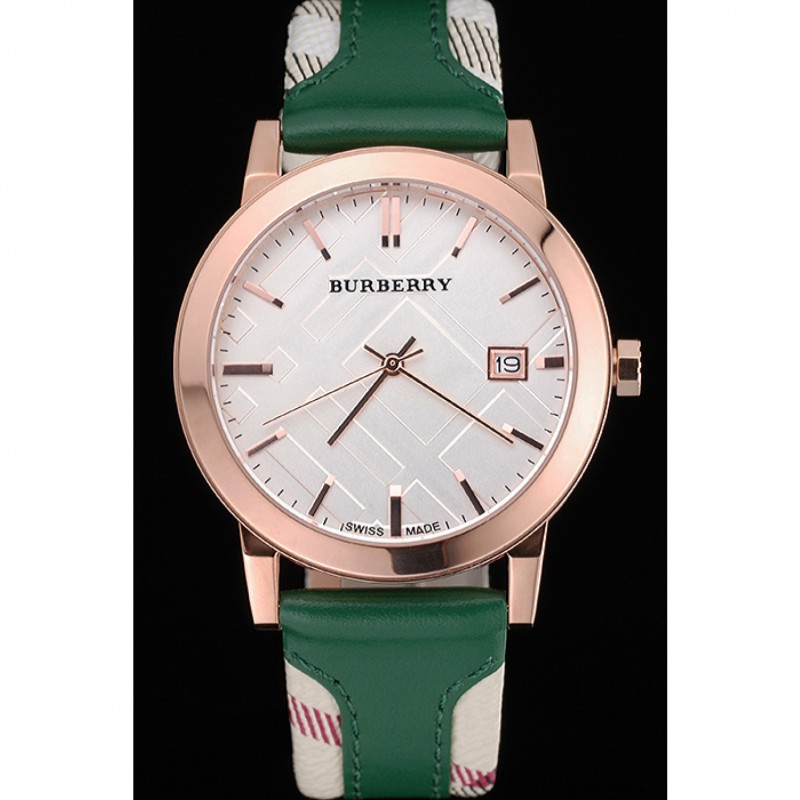 Burberry The City Classic Silver Dial Green Bracelet 622564-1