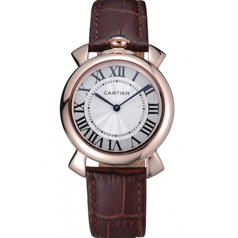 Luxury Cartier Rotonde Blue Crown Brown Leather Bracelet 621974-0