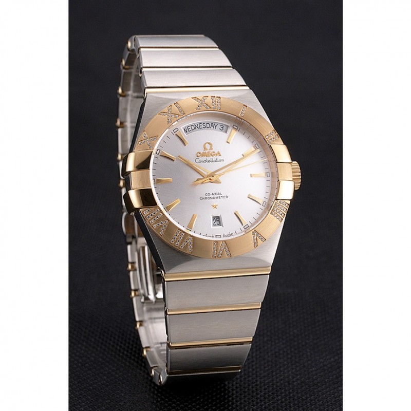 Swiss Omega Constellation White Dial Stainless Steel Case Gold Bezel Two Tone Bracelet-2