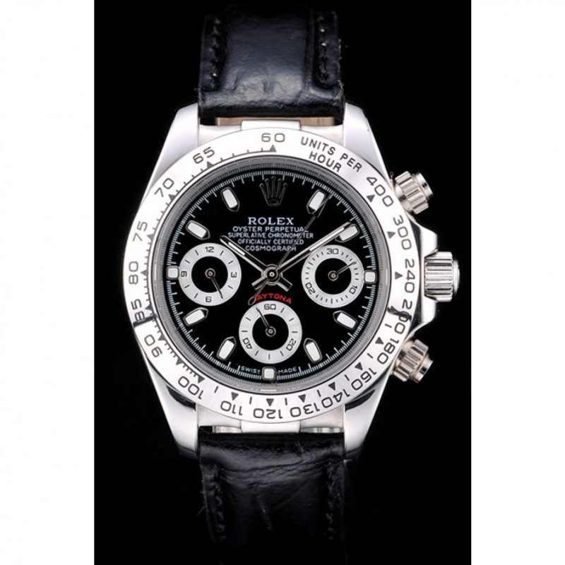Rolex Daytona Lady Stainless Steel Case Black Dial Black Leather Strap Tachymeter-1