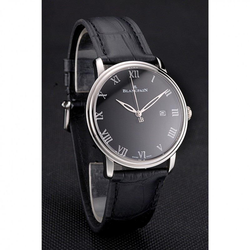 Blancpain Villeret Ultra Slim Black Dial Stainless Steel Case Black Leather Strap-2
