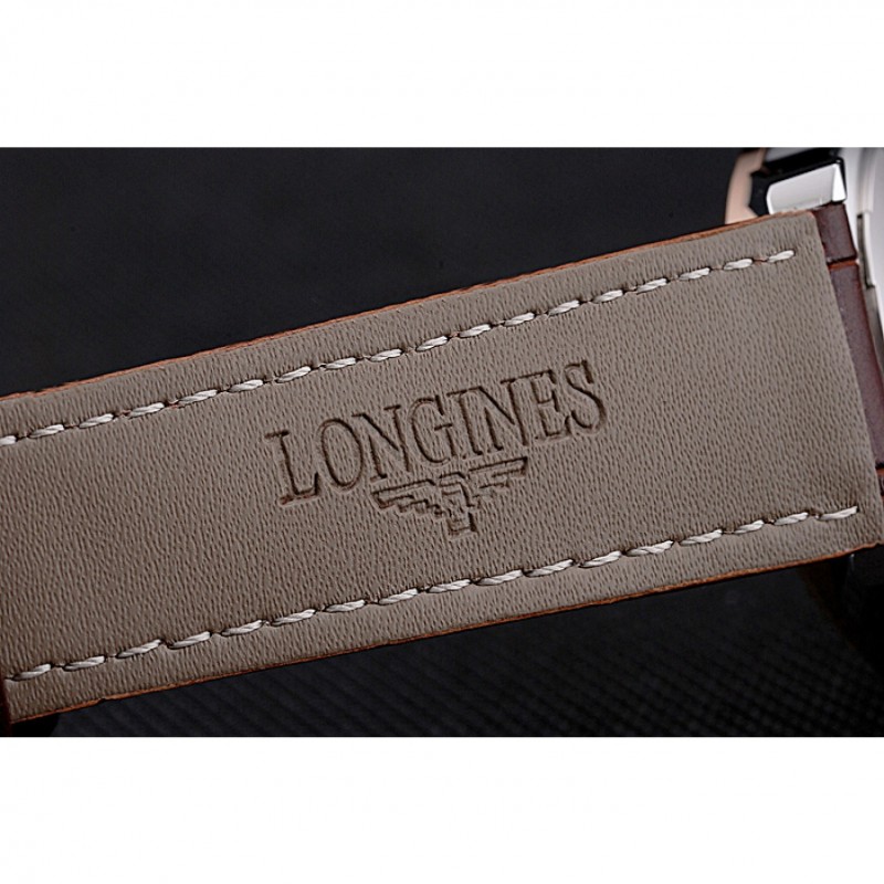 High End Longines Column Wheel Black Dial Two Tone Case Brown Leather Strap-7