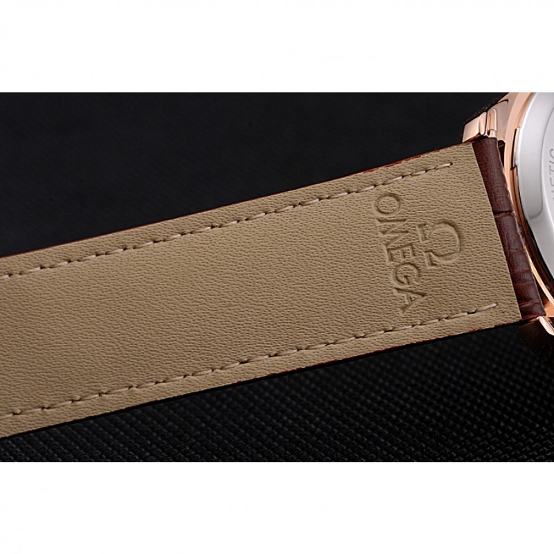 Omega Tresor Master Co-Axial White Dial Rose Gold Case Brown Leather Strap-7