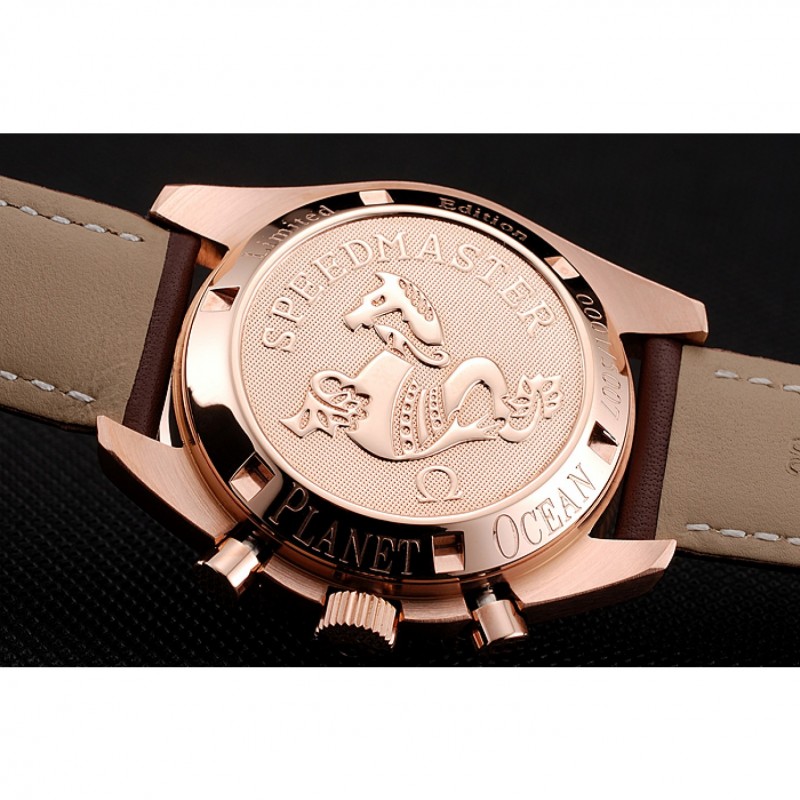 Swiss Omega Speedmaster Professional Brown Dial Gold Case Brown Leather Bracelet 1453939-6