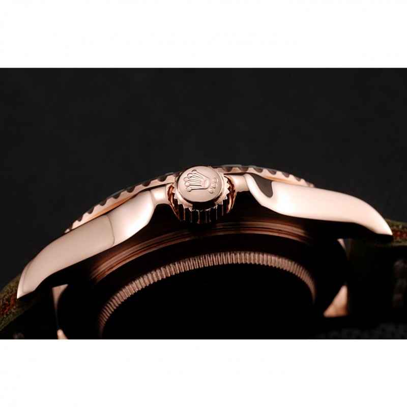 Rolex Yacht Master Black Dial Green Bezel Rose Gold Case Green Leather Bracelet 1453862-7