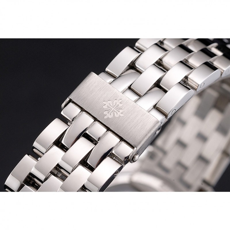 AAA Replica Watches Swiss Patek Philippe Calatrava White Dial Diamond Bezel Stainless Steel Case And Bracelet-5