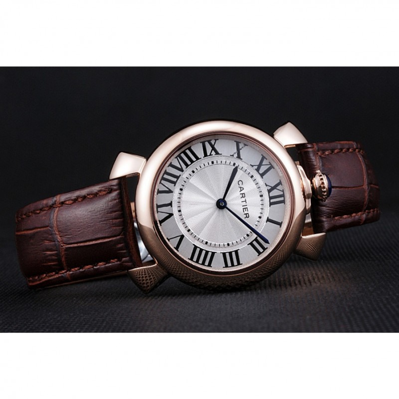 Luxury Cartier Rotonde Blue Crown Brown Leather Bracelet 621974-3