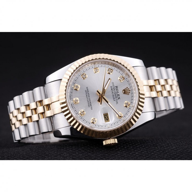 Rolex Datejust Silver Dial Diamonds Ribbed Bezel 7454-3