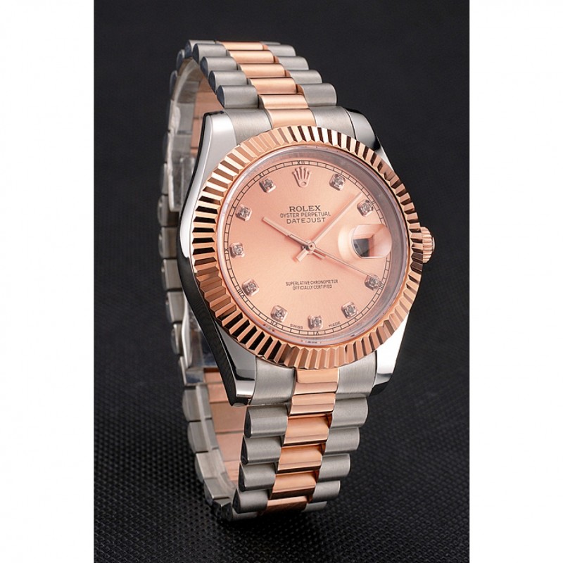Swiss Rolex Datejust Rose Gold Dial And Bezel Stainless Steel Case Two Tone Bracelet-2