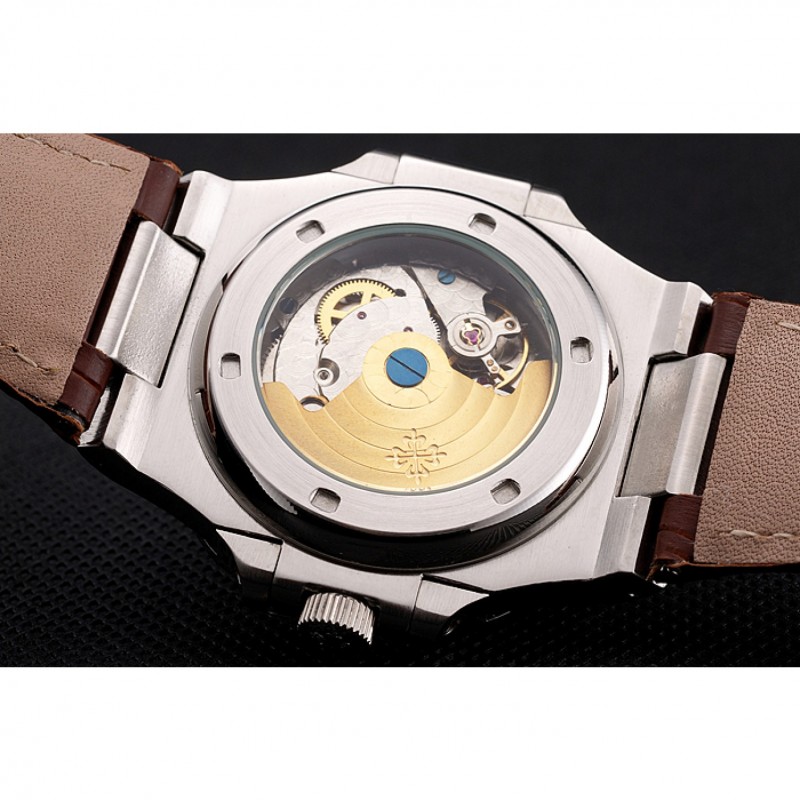 Patek Philippe Nautilus Brown Dial Brushed Stainless Steel Case Brown Leather Strap-5