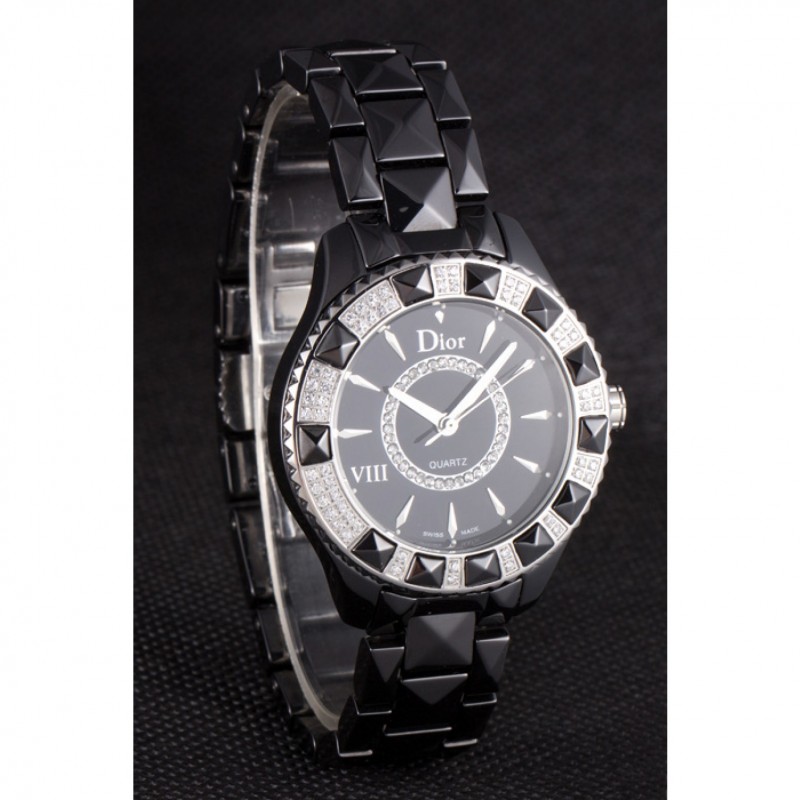 AAA Dior VIII Diamond Encrusted Black Bezel Black Bracelet cd09 621362-2