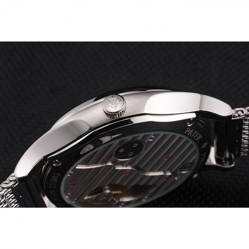 Patek Philippe Calatrava Small Seconds Black Engraved Dial Stainless Steel Case And Bracelet-8