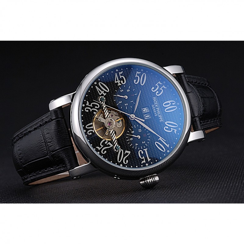 Patek Philippe Grand Complications Stainless Steel Case Black Dial Roman Numerals Black Leather Bracelet 622256-3