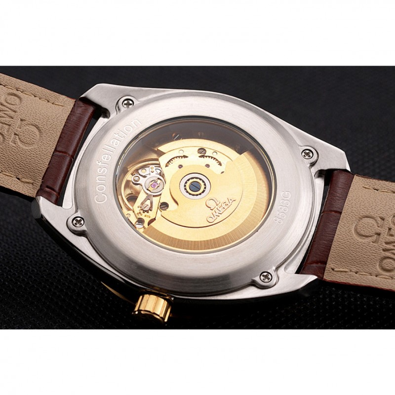 Omega Globemaster Gold Dial And Bezel Stainless Steel Case Brown Leather Strap-7