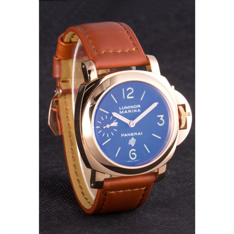 Panerai Luminor Marina Black Dial Brown Leather Bracelet-2