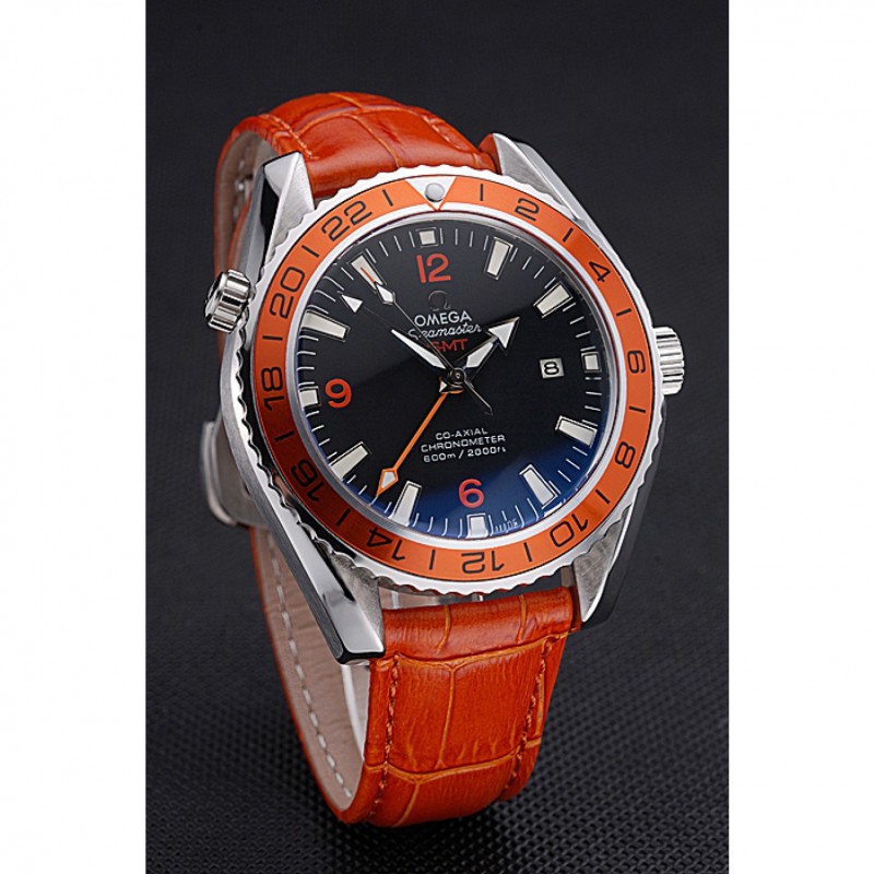 Luxury Replica Watches Omega Seamaster Planet Ocean GMT Orange Dial Orange Leather Band 622395-2