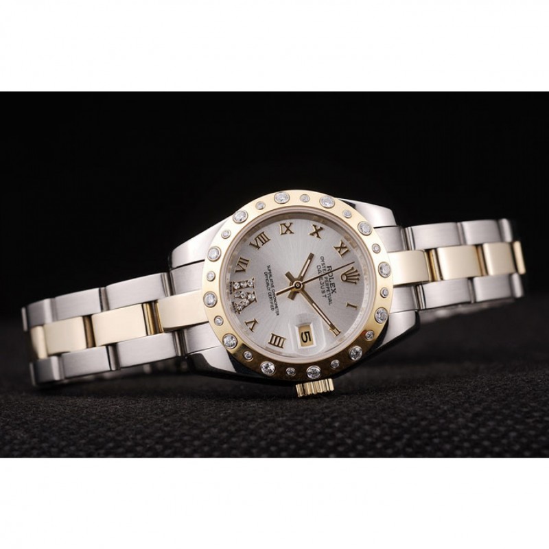 Rolex DateJust Brushed Stainless Steel Case White Dial Diamond Plated-2