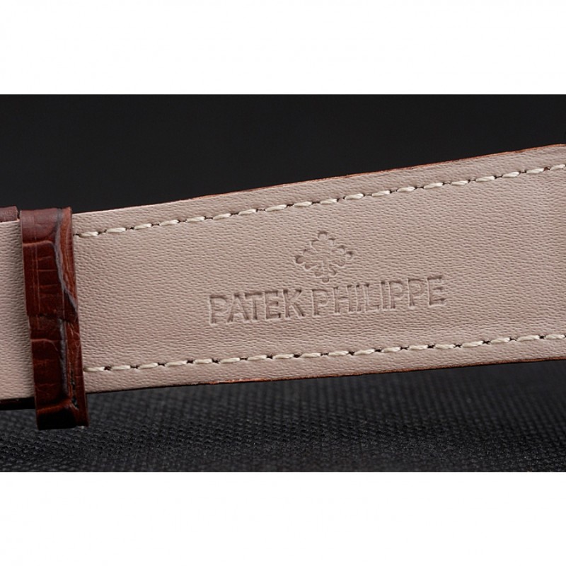 Patek Philippe Chronograph Black Dial With Diamonds Stainless Steel Case Brown Leather Strap-6