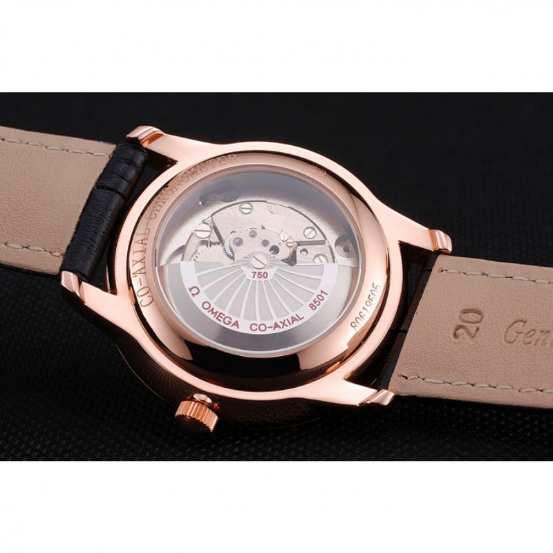 Omega De Ville Prestige Co-Axial Black Dial Rose Gold Diamond Case Black Leather Strap Roman Numeral-7