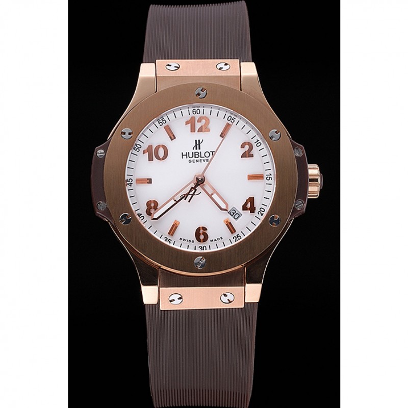 Cheap Hublot Big Bang King Rose Gold Bezel White Dial Brown Rubber Strap-1