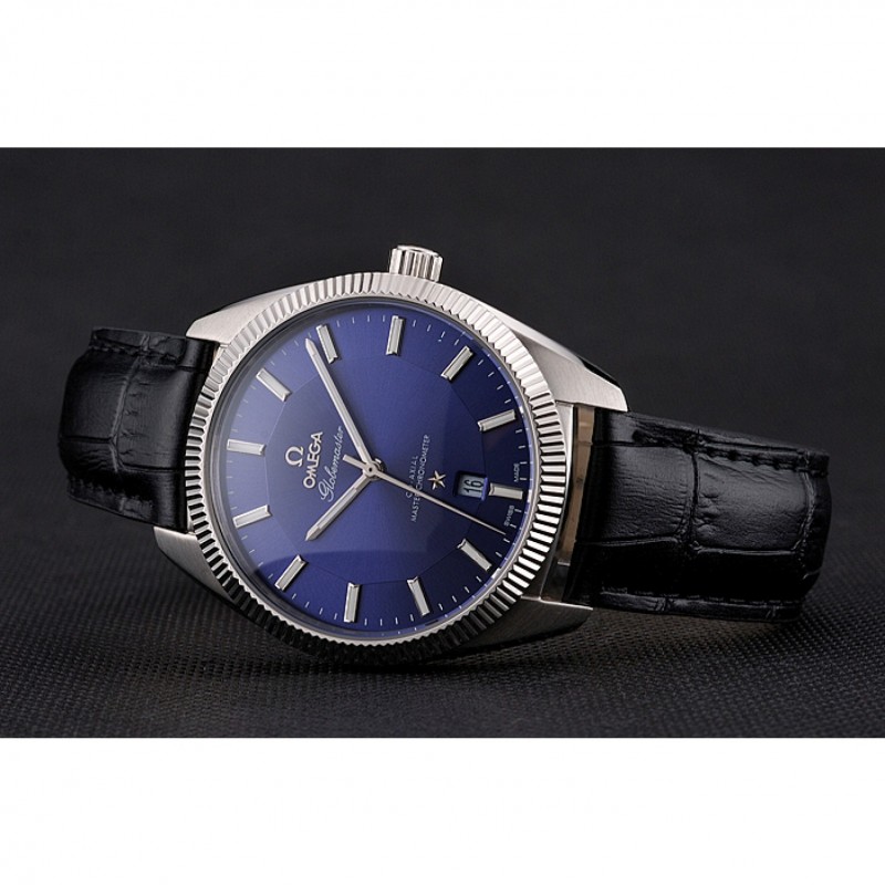 Omega Globemaster Blue Dial Stainless Steel Case Black Leather Strap-4