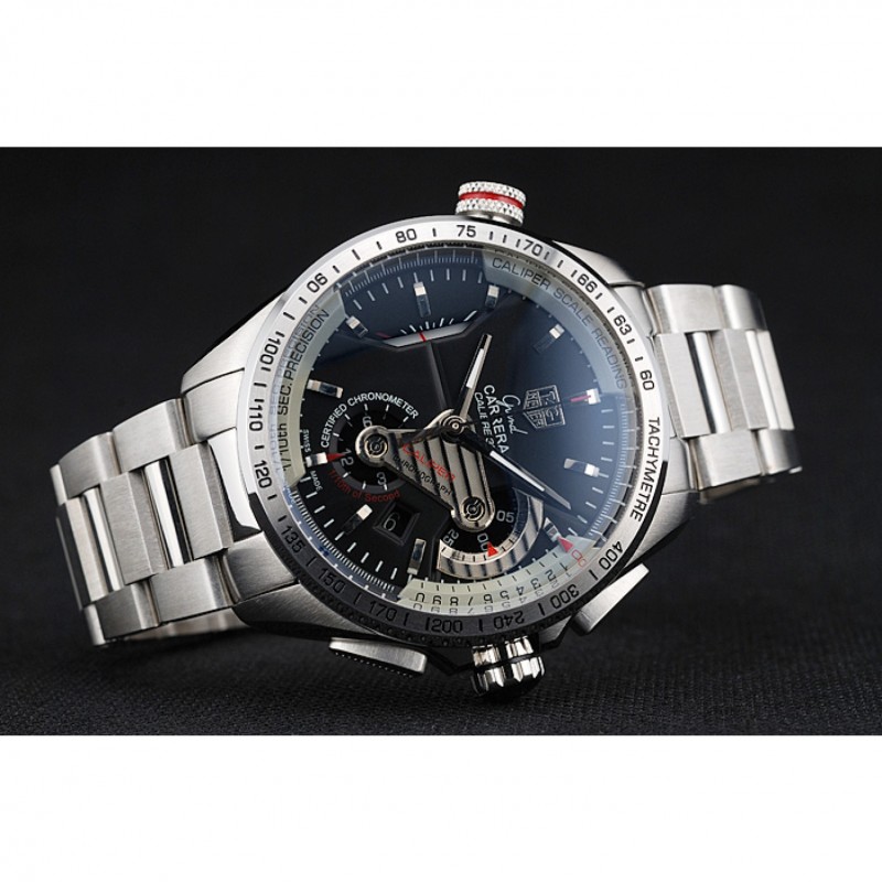 Tag Heuer Swiss Carrera Tachymeter Bezel Stainless Steel Black Dial-3