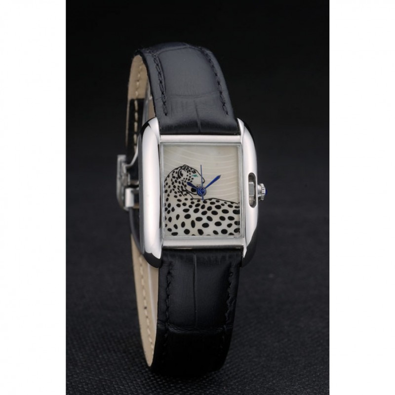 High Quality Replica Watches Cartier Tank Anglaise White Tiger Dial Stainless Steel Case Black Leather Bracelet-2