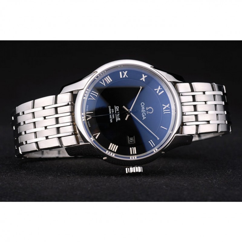 Omega Swiss DeVille Stainless Steel Bezel Roman Numbers Black Dial 7613-3
