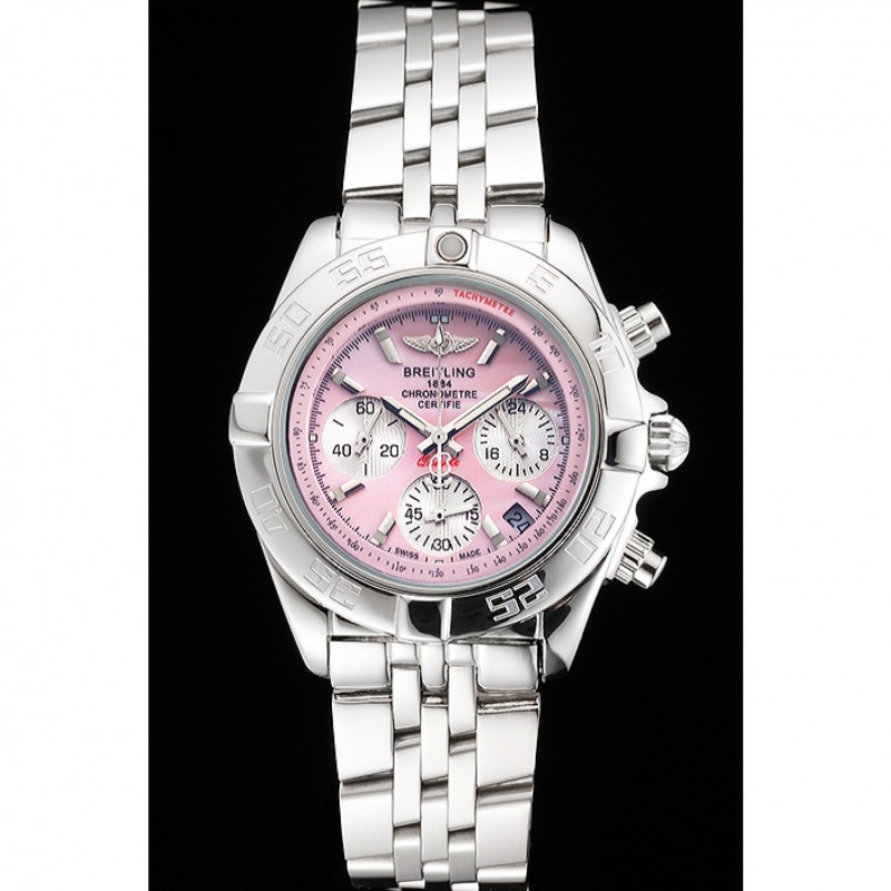 Breitling Chronomat Quartz Pink Dial Stainless Steel Case And Bracelet-1