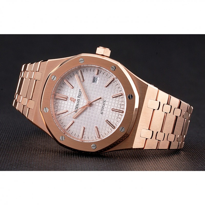 Swiss Audemars Piguet Royal Oak White Dial Rose Gold Case And Bracelet-2