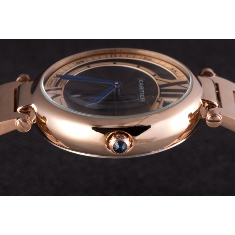 AAA Replica Watches Cartier Ballon Bleu Rose Gold Stainelss Steel Strap Black Dial 621454-5