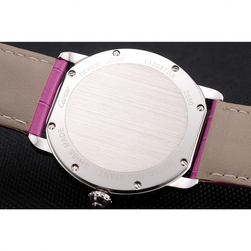 Cartier Ronde Louis Cartier White Dial Stainless Steel Case Fuchsia Leather Strap-8