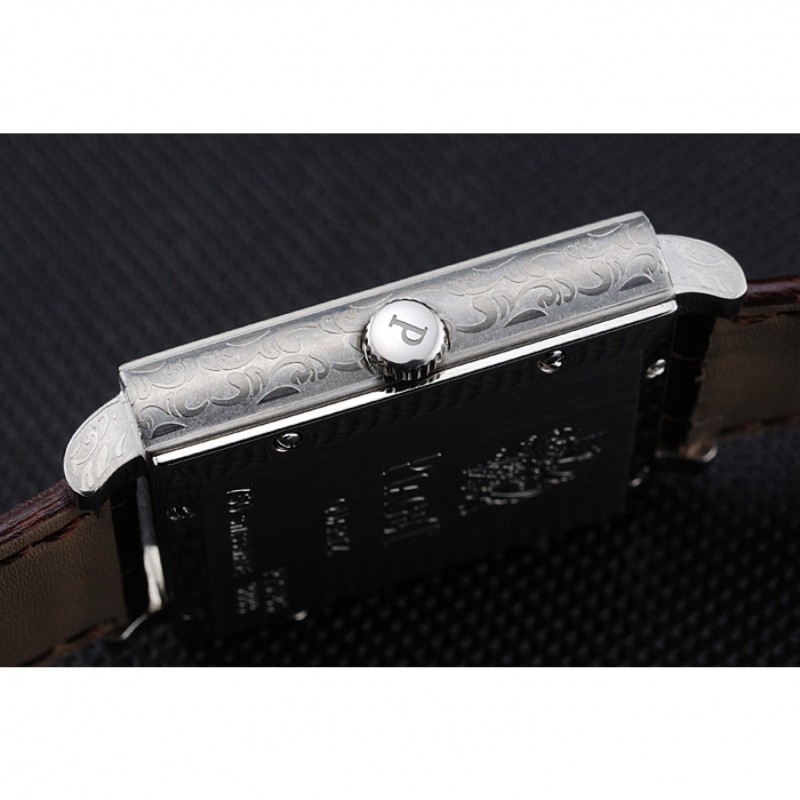 Piaget Emperador Limited Edition White Dial Engraved Silver Case Brown Leather Bracelet 1454138-8