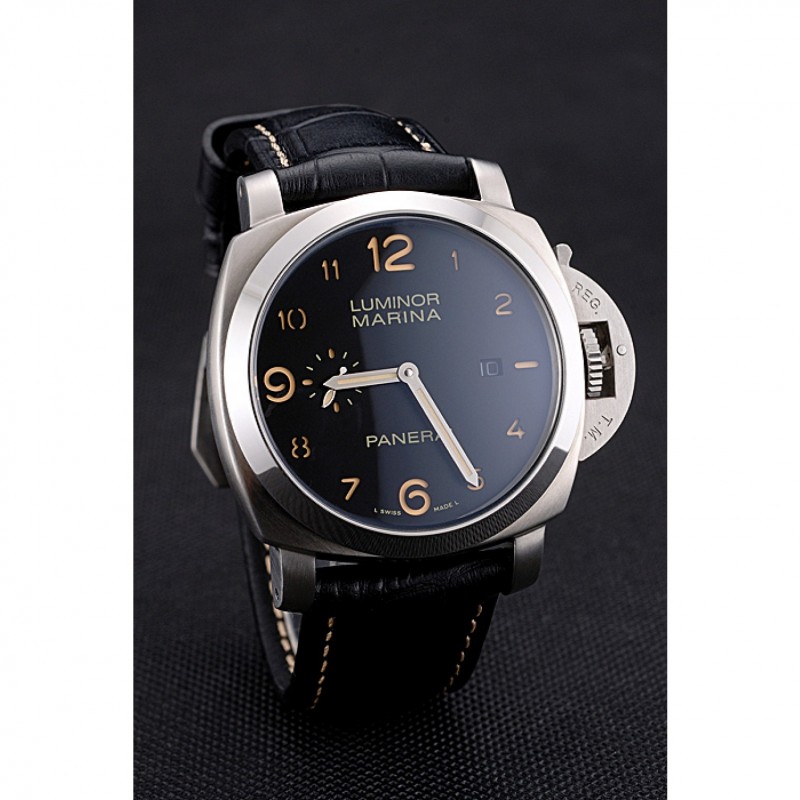 Panerai Luminor Marina 1950 Black Dial Brushed Steel Case Black Embossed Leather Strap-2