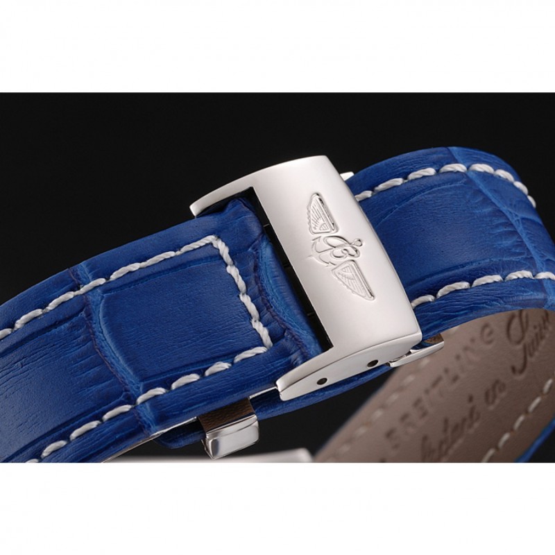 High End Breitling Chronomat Patrouille De France Blue Dial Stainless Steel Case Blue Leather Strap-5