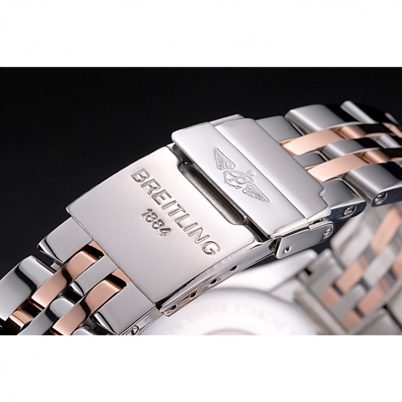 Breitling Chronomat Black Dial Rose Gold Bezel And Subdials Stainless Steel Case Two Tone Bracelet-4