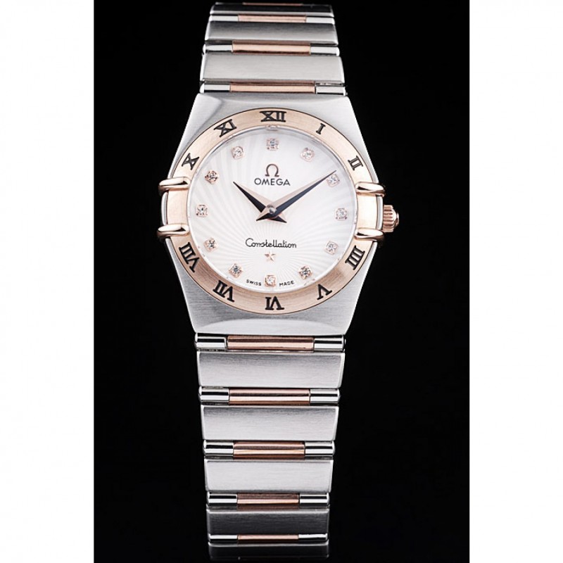 Omega Swiss Constellation Jewelry Rose Gold Case Small Radial Emblem White Dial-1