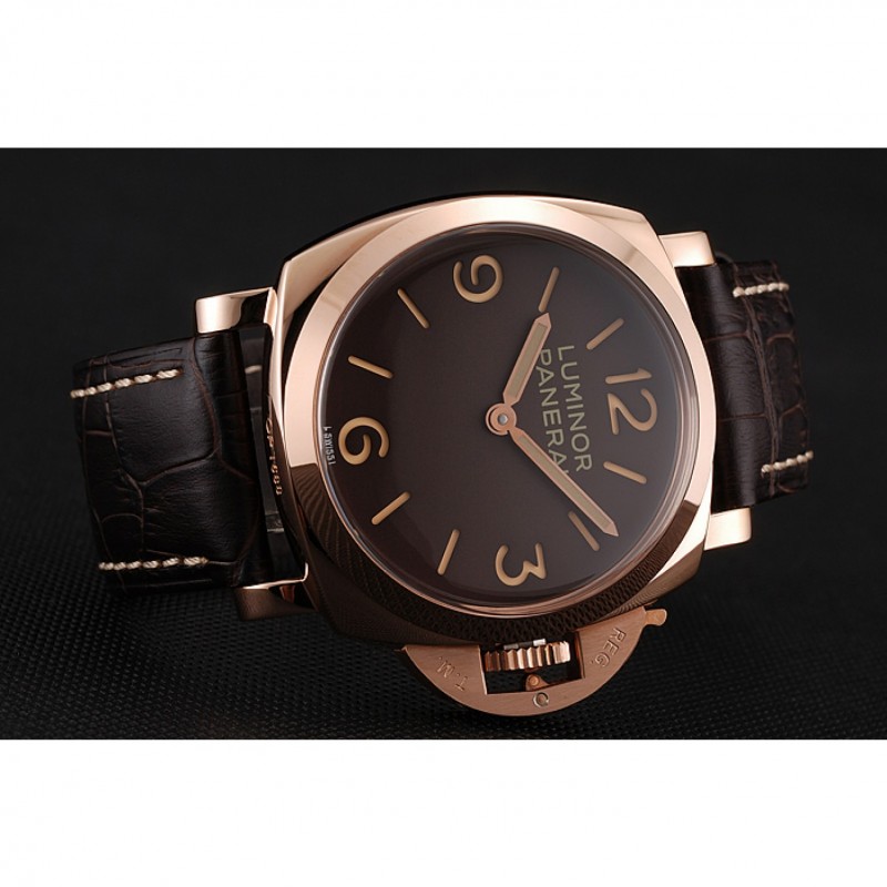 Swiss Panerai Luminor Brown Dial Rose Gold Case Brown Leather Strap 1453841-4